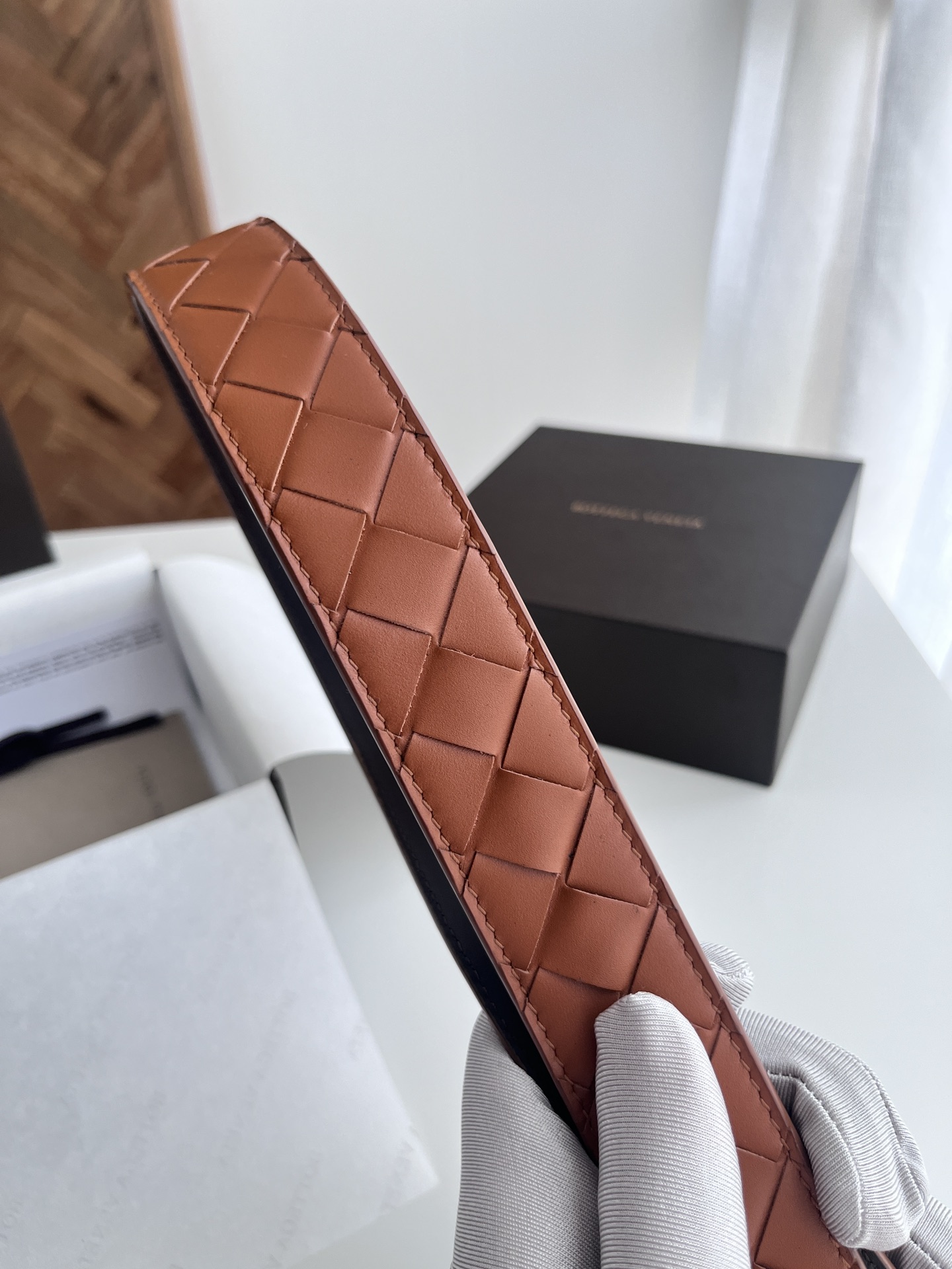 Bottega Veneta intreccio woven leather belt, 3.5cm wide