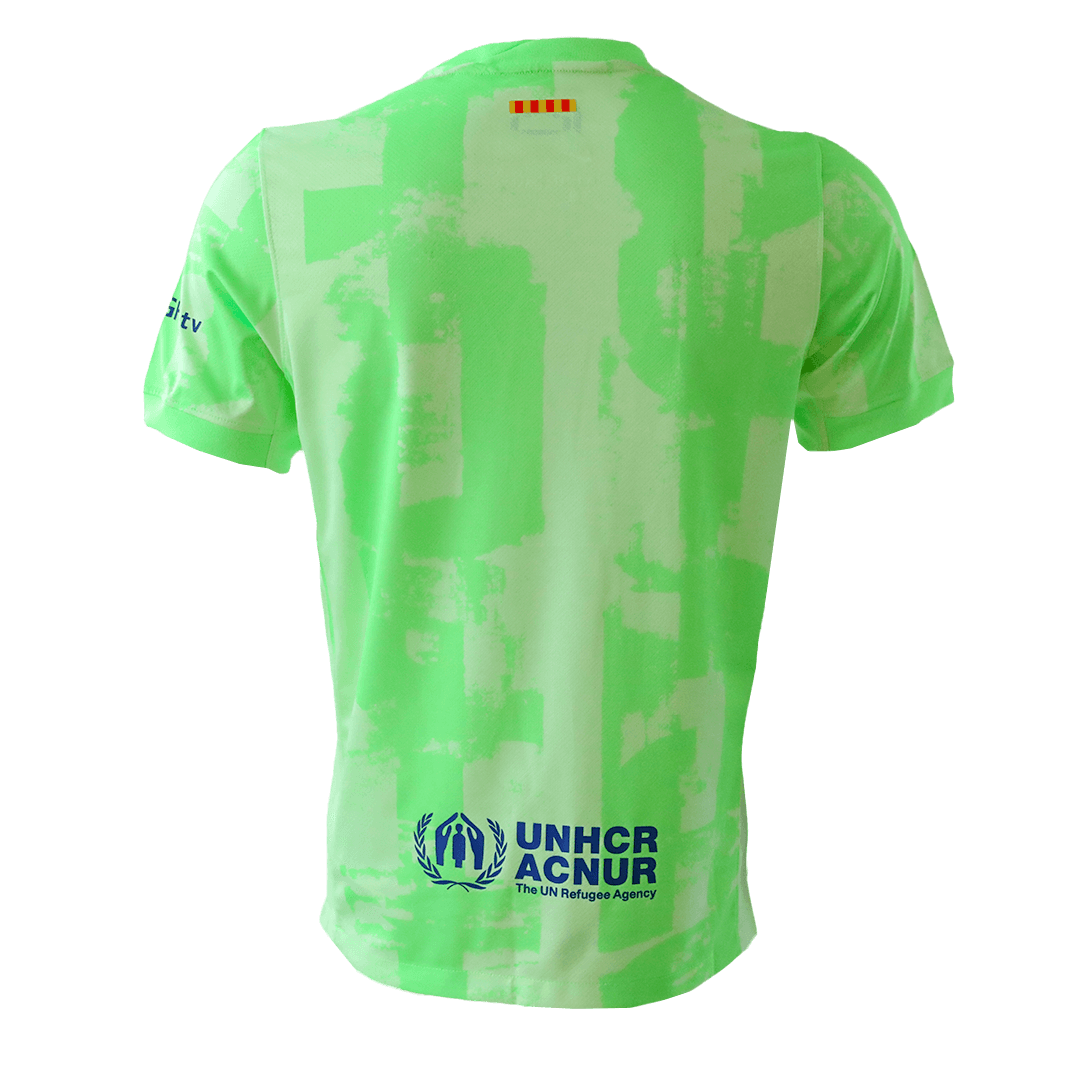 Barcelona Third Away Football Shirt 2024/25 Green - UCL (Spotify Logo without text)