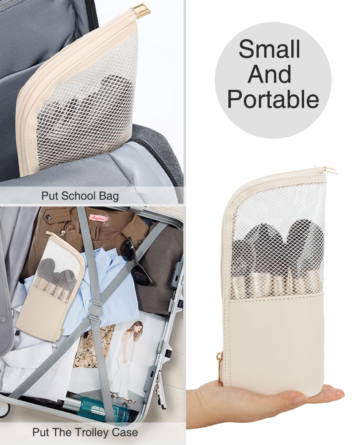 Large Capacity Portable Stand-Up Makeup Brush Holder Organzier Bag