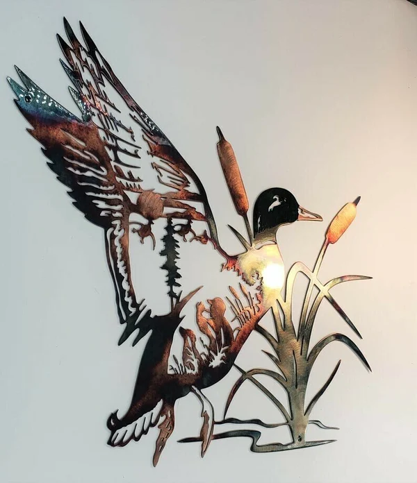 Solo Mallard Hunting & Trout Fishing Scene Metal Wall Art-BUY 2 FREE SHIPPING