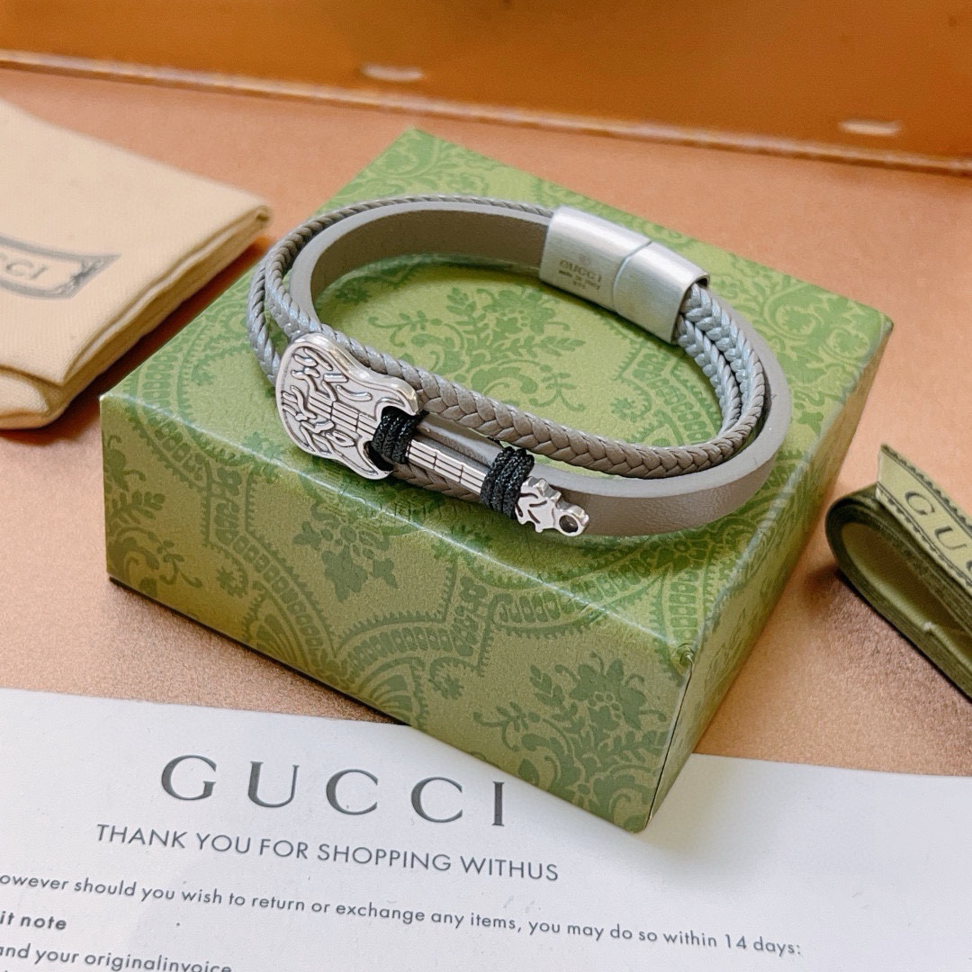 Gucci Grey Braided Guitar Bracelet