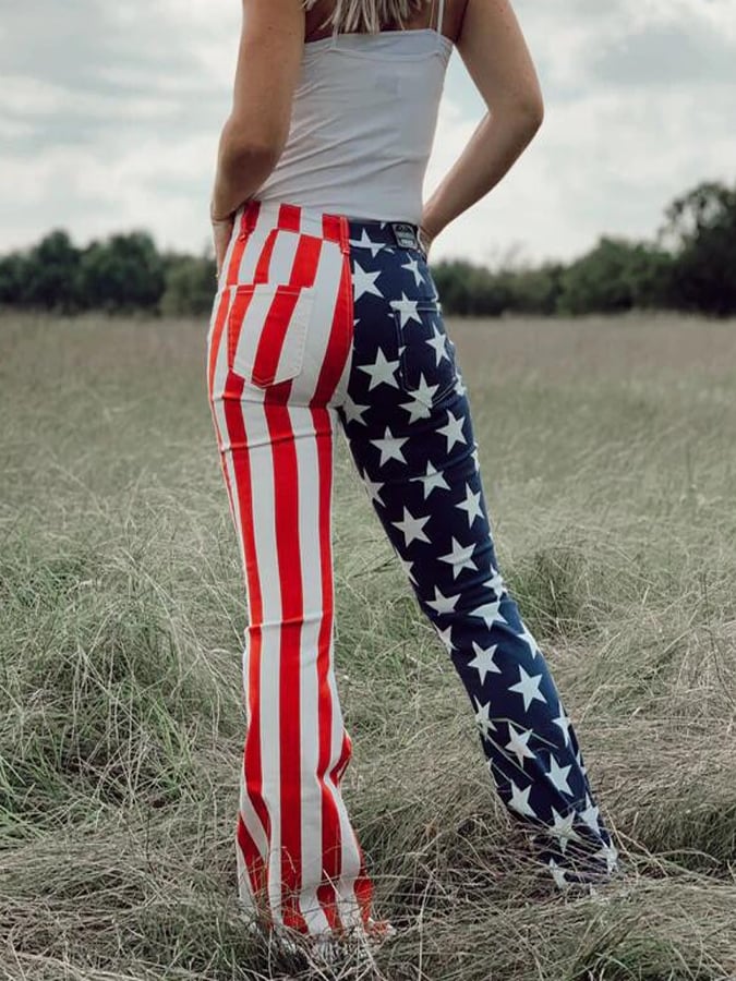 Women's Independence Day Flag Print Flared Jeans
