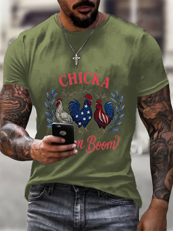 Men's Chicka Boom Boom Patriotic Rooster Print T-shirt