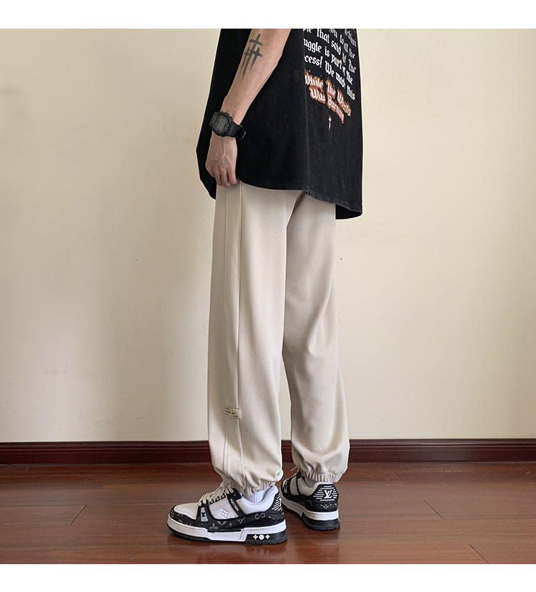 Beige Waffle pants Loose nine-cent hip panty size