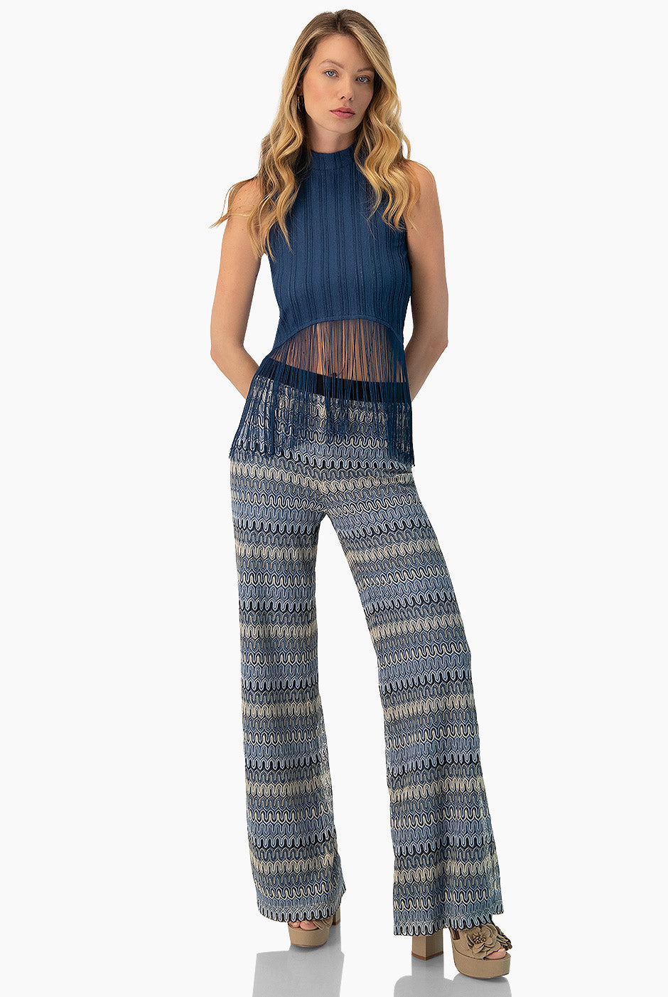 Blusa con flecos color azul