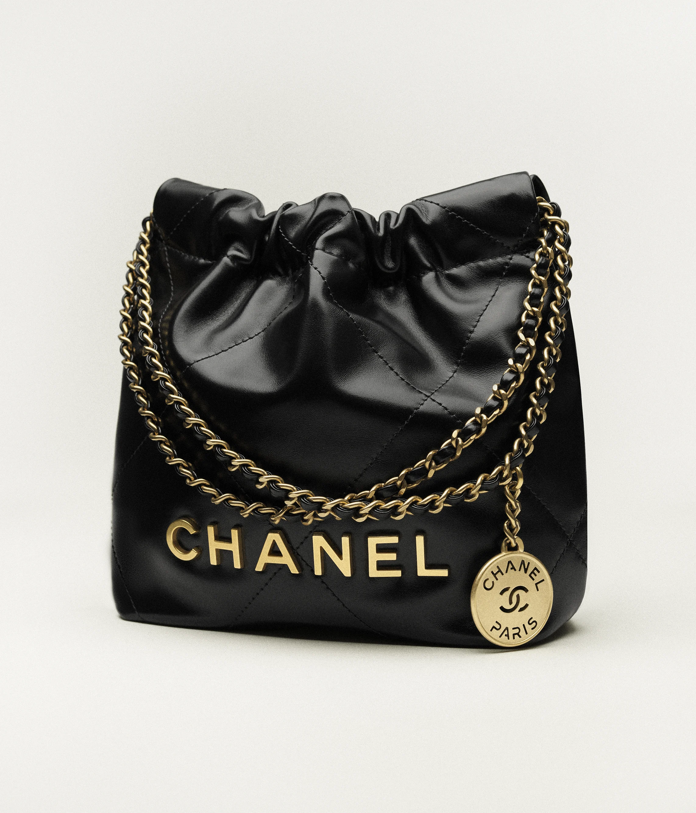 CHANEL 22 Mini Handbag Shiny Calfskin & Gold-Tone Metal Black AS3980-B19059-94305