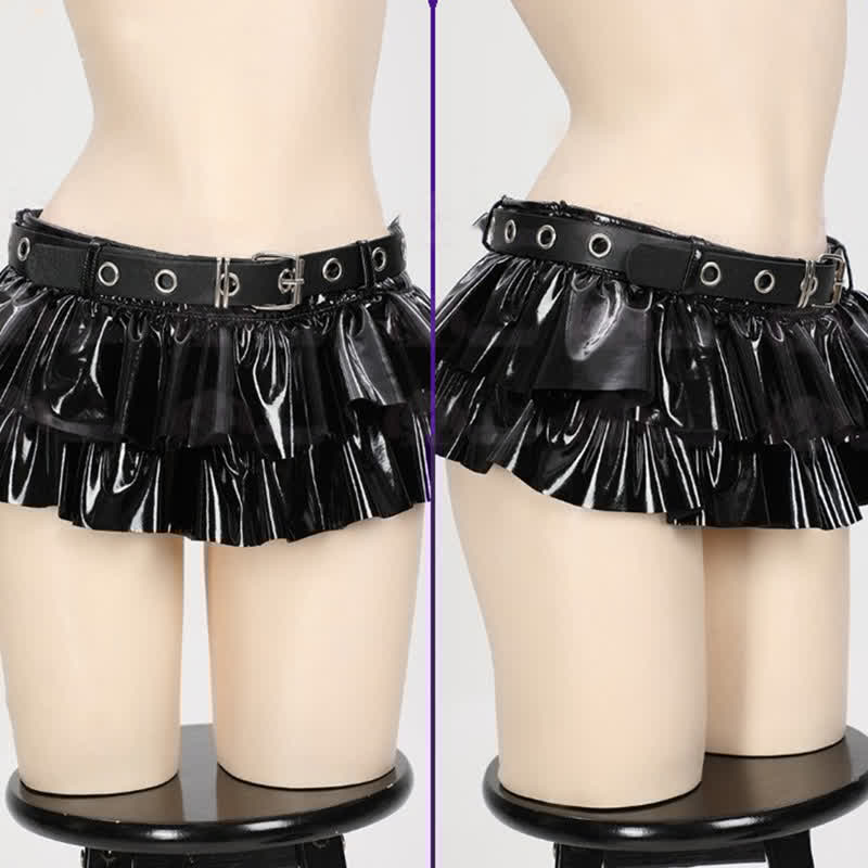 Cosplay Devil Pu Butterfly Top G-string Shorts Skirt Plush Coat Lingerie Set