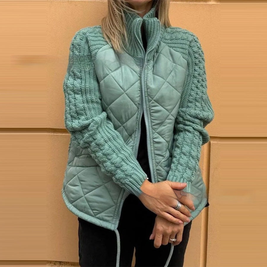 Women's Long Sleeve Zipper Stand Collar Cotton-Padded Cardigan Jacket