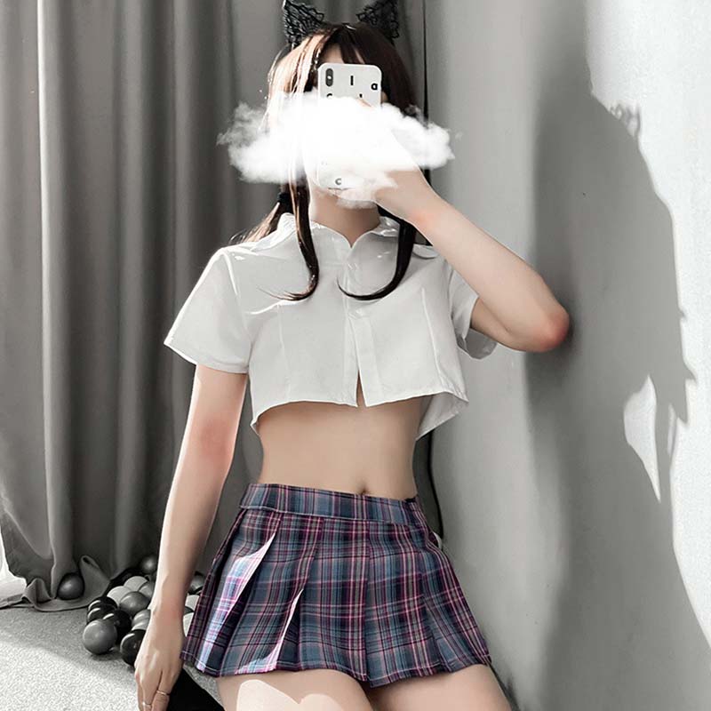 JK Uniform Nightdress Stockings Lingerie Plaid Dress