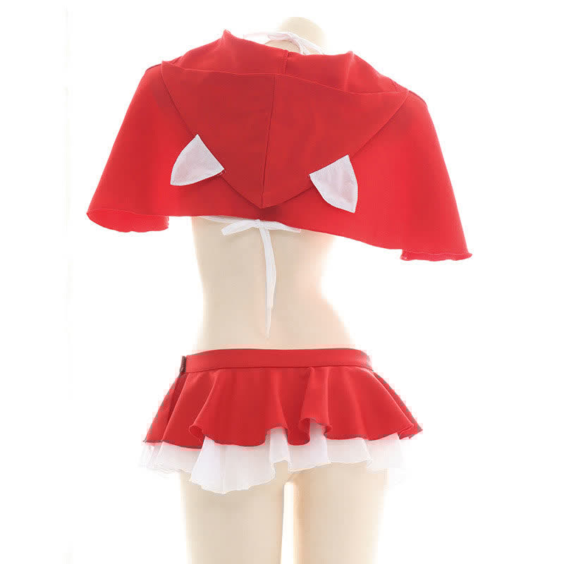 Sexy Lace Up Christmas Bikini Lingerie Set With Hooded Cloak