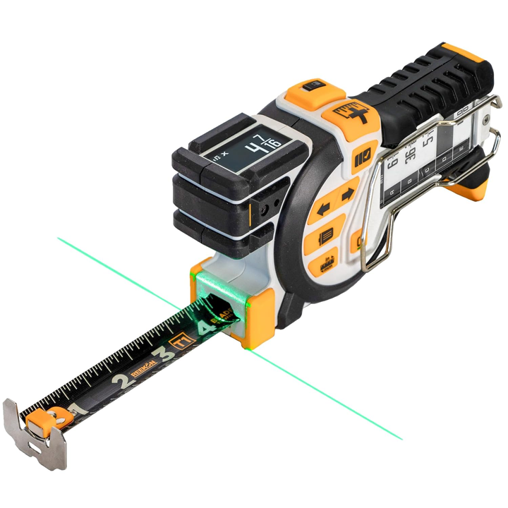 Professional Digital Tape Measure - Accurate Measuring Tool with Green Laser, E-Paper Measuring List, Measurements Shared Over Bluetooth, Replaceable Blades