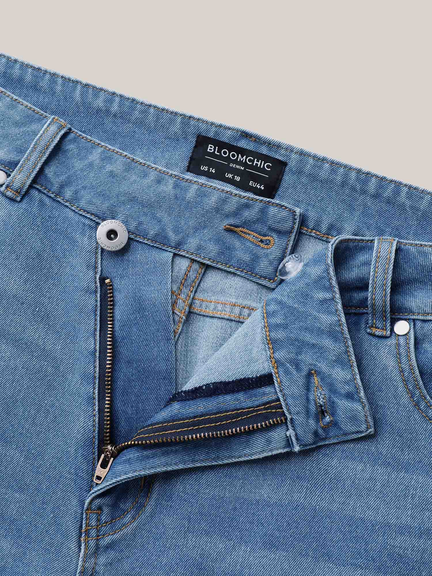 Overlap Whiskered Wash Straight Denim Shorts