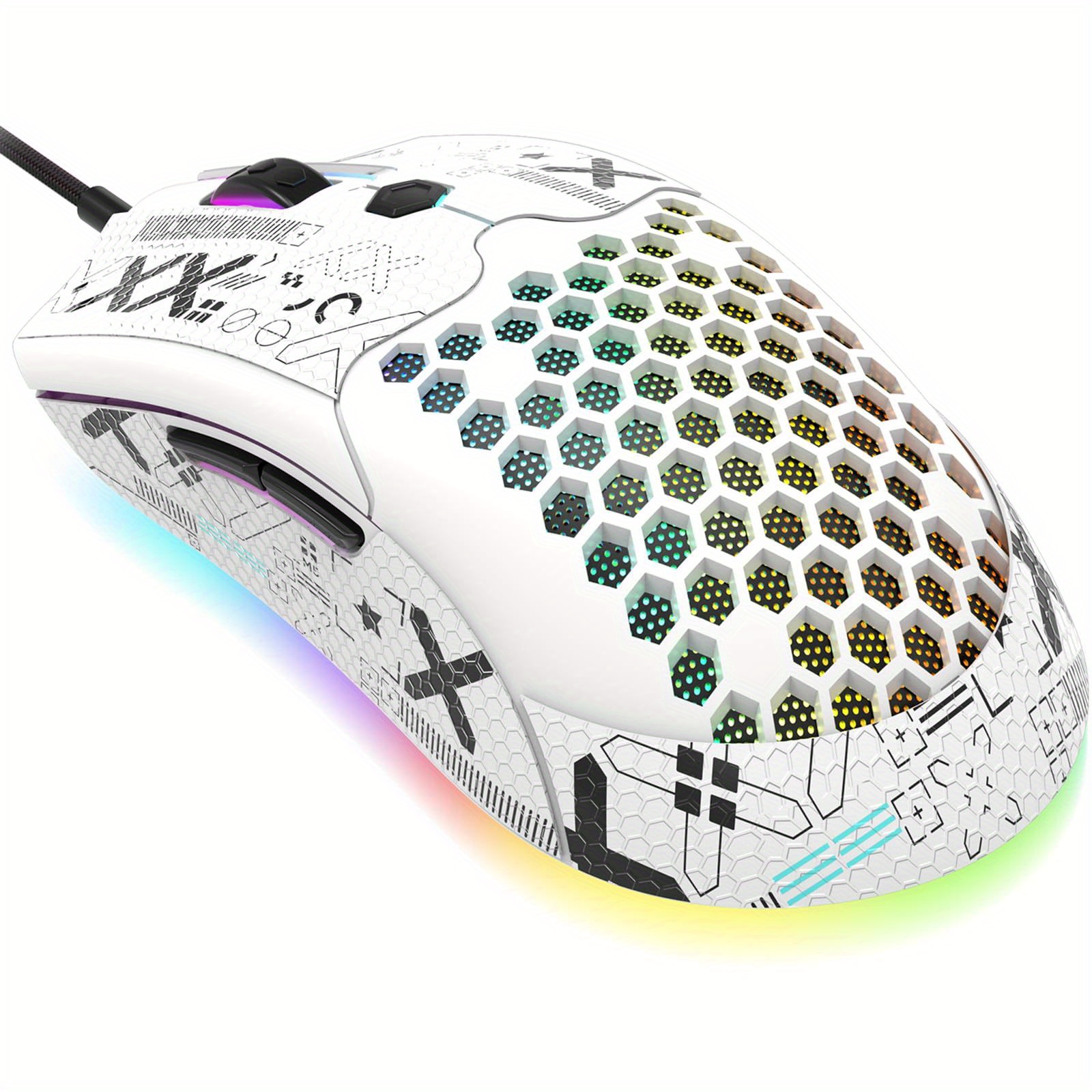 M5 Ultralight Wired Gaming Mouse, Lightweight Honeycomb Shell, Pixart PAW3325, 6 Adjustable DPI 12000, 26 RGB Breathing Backlit Mice, 65g, USB Optical Model O Mice For Win11/Xbox/PS/Mac