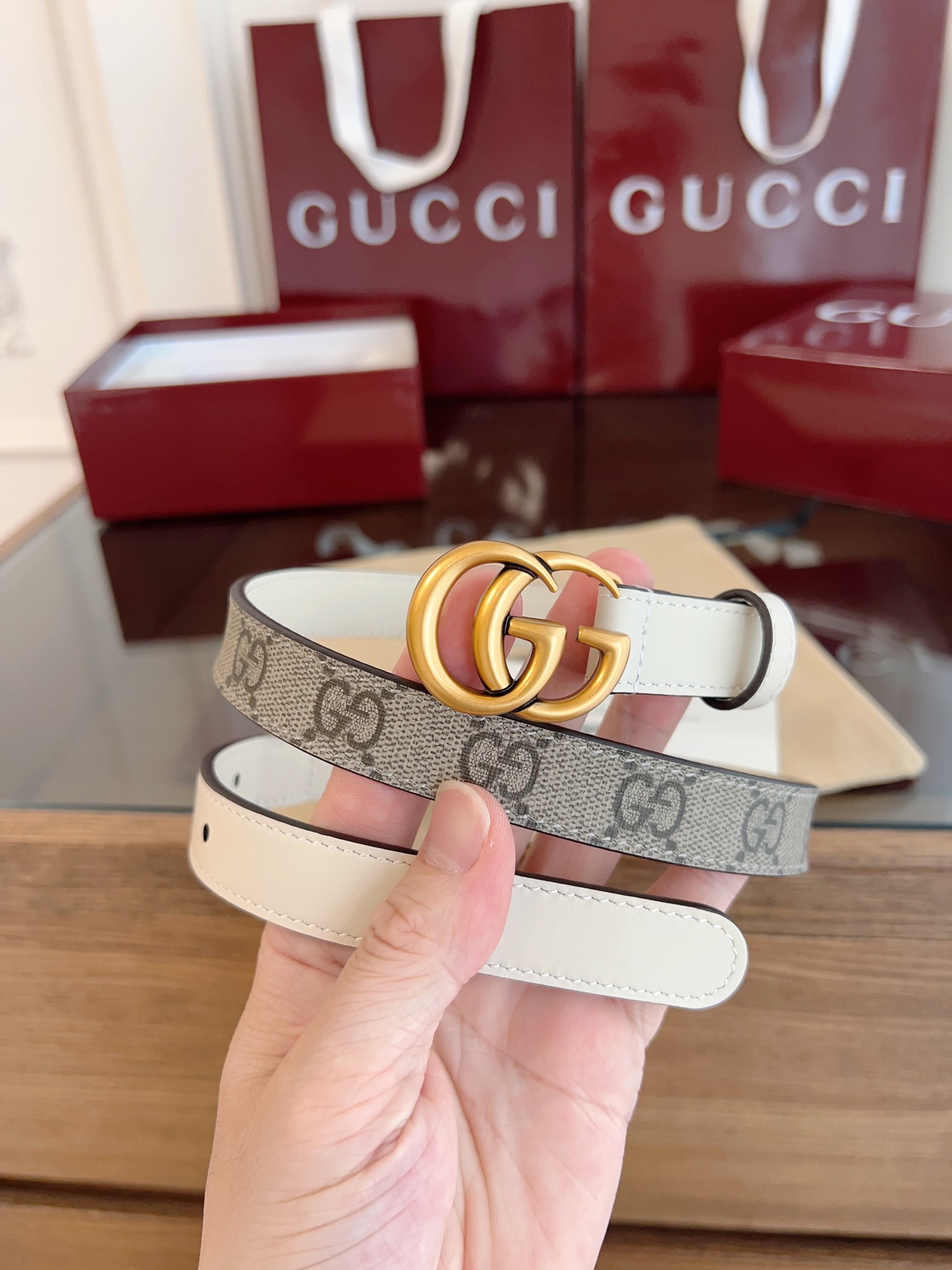 Gucci Double G steel buckle women's cowhide double-sided belt width 2.0cm