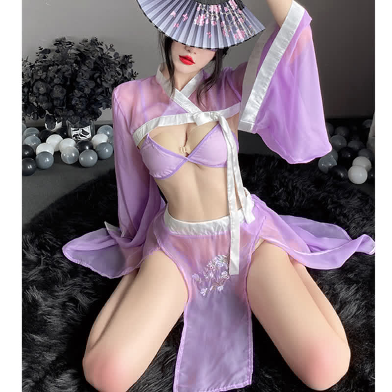 Vintage Han Costume Embroidery See Through Lingerie Set