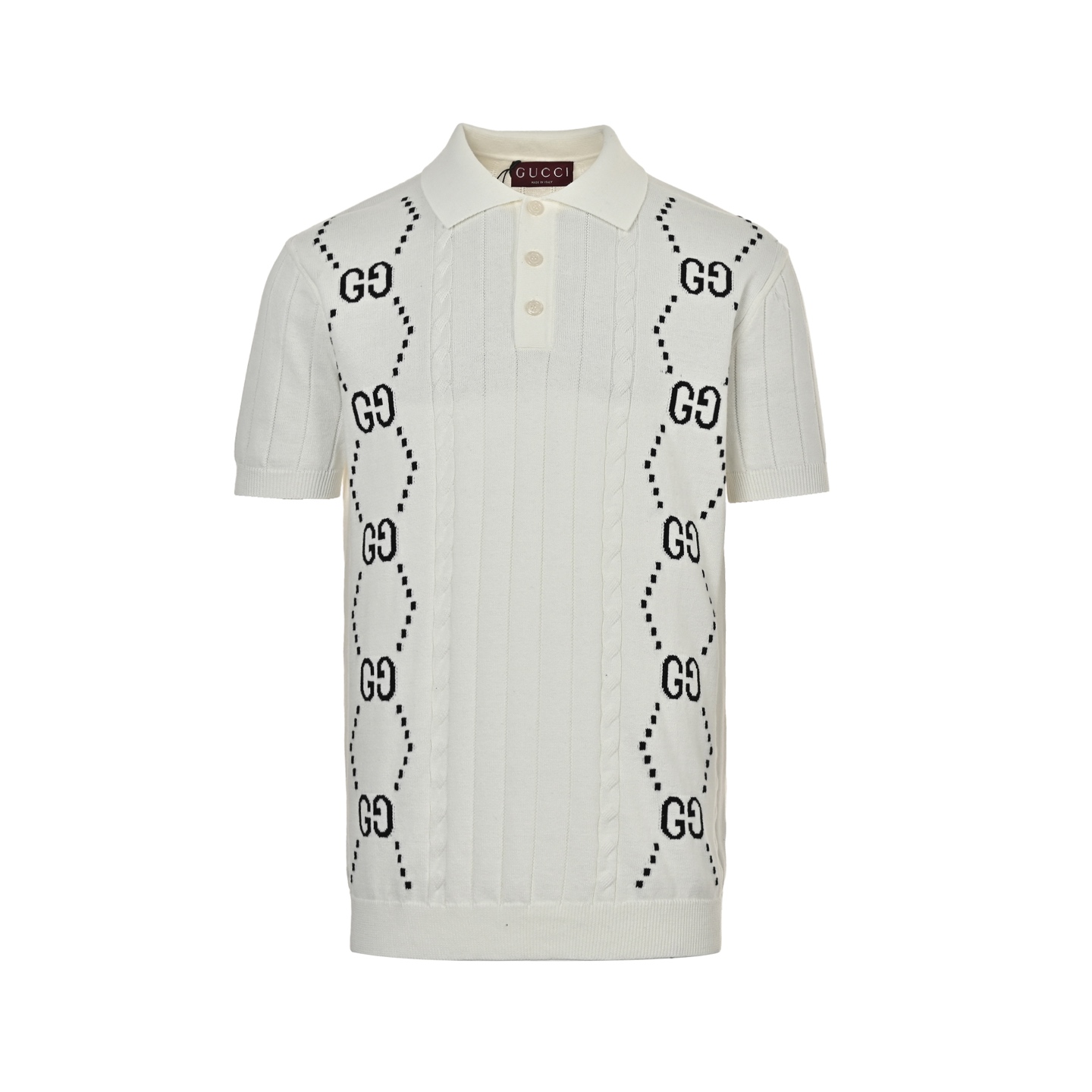 Gucci 25ss Double G jacquard cable knit Polo short sleeve