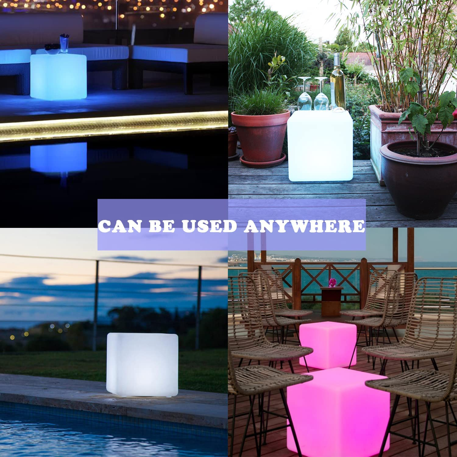 16-Inch LED Cube Chair Lights, Rechargeable LED Cube Seat with Remote, Waterproo