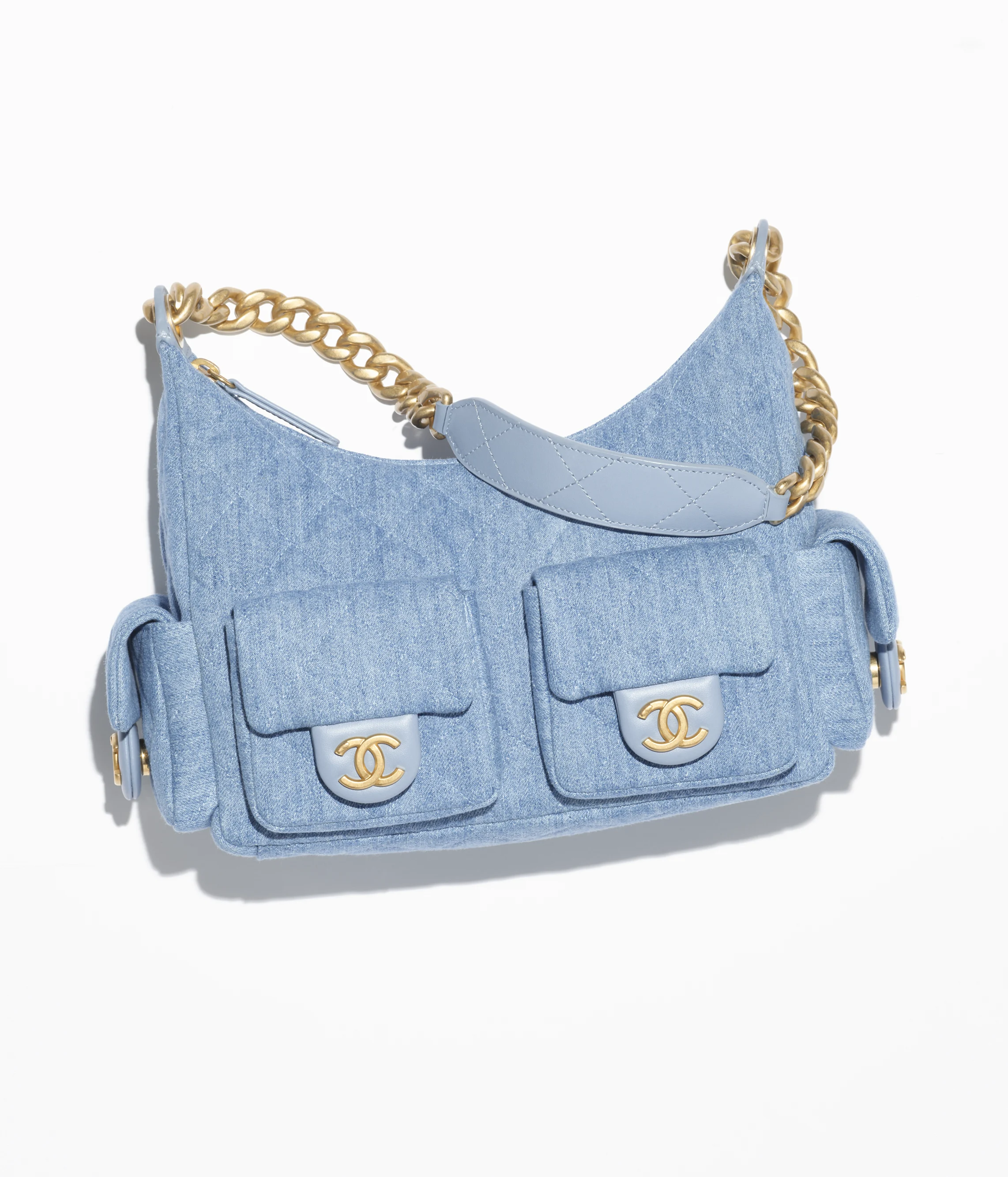Chanel Large Hobo Bag Washed Denim & Gold-Tone Metal Blue AS5339-B19251-NG353