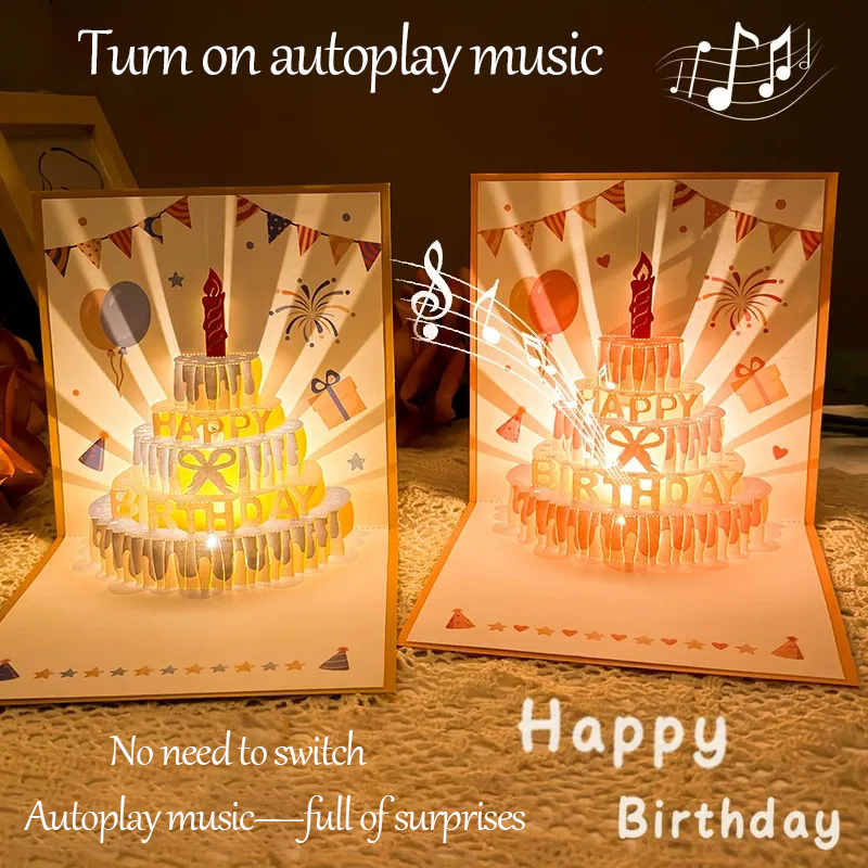 ✨Flash Sale✨Pop Up Cake Light and Music Happy Birthday Card Gift with Envelope