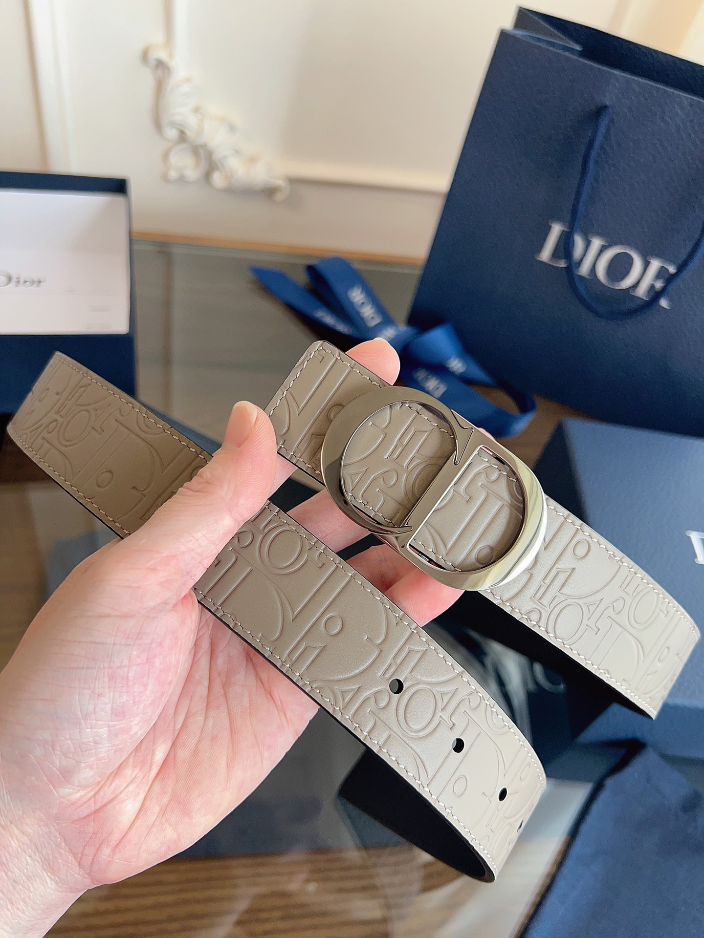 Dior embossed leather belt 3.5CM wide