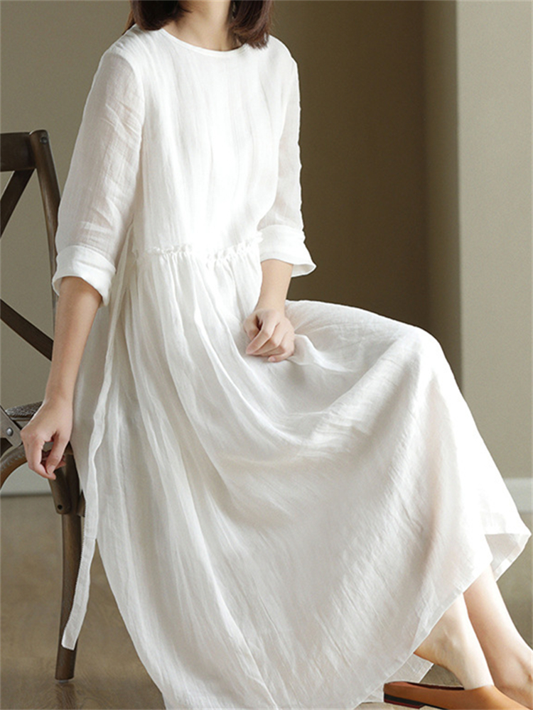 Vintage Flowy Pleated Woven Maxi Dress