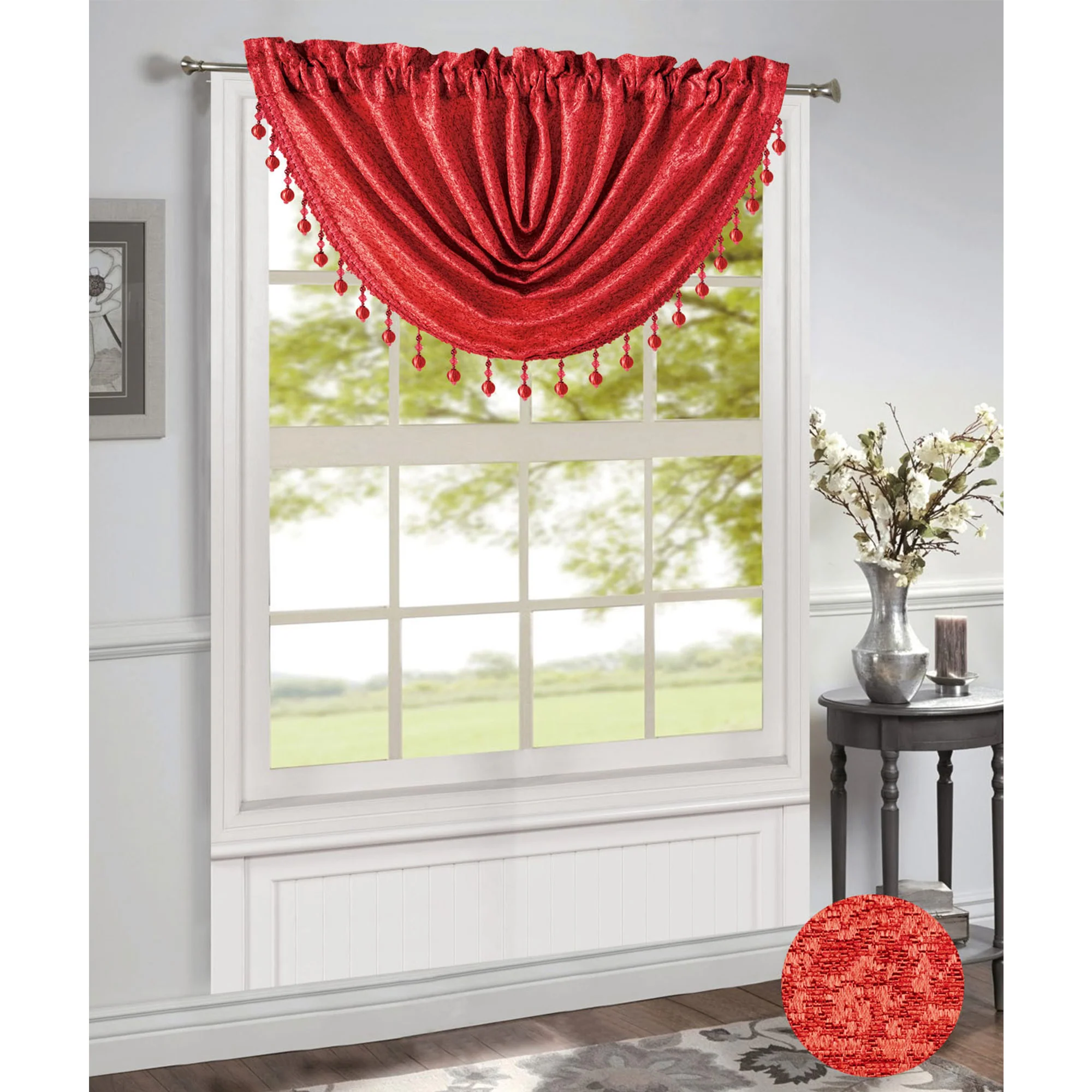Norah Jacquard Rod Pocket Window Panel and Valance Treatments, All Sold Separately