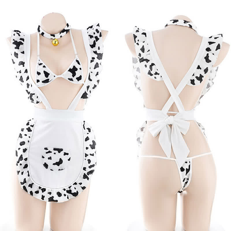 Cow Print Ruffled Maid Apron Lingerie