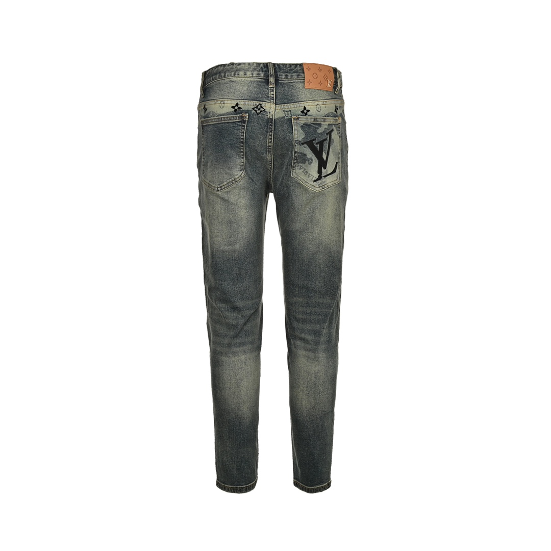 Louis Vuitton 24Fw Back Pocket Ink Splash Lettering Jeans
