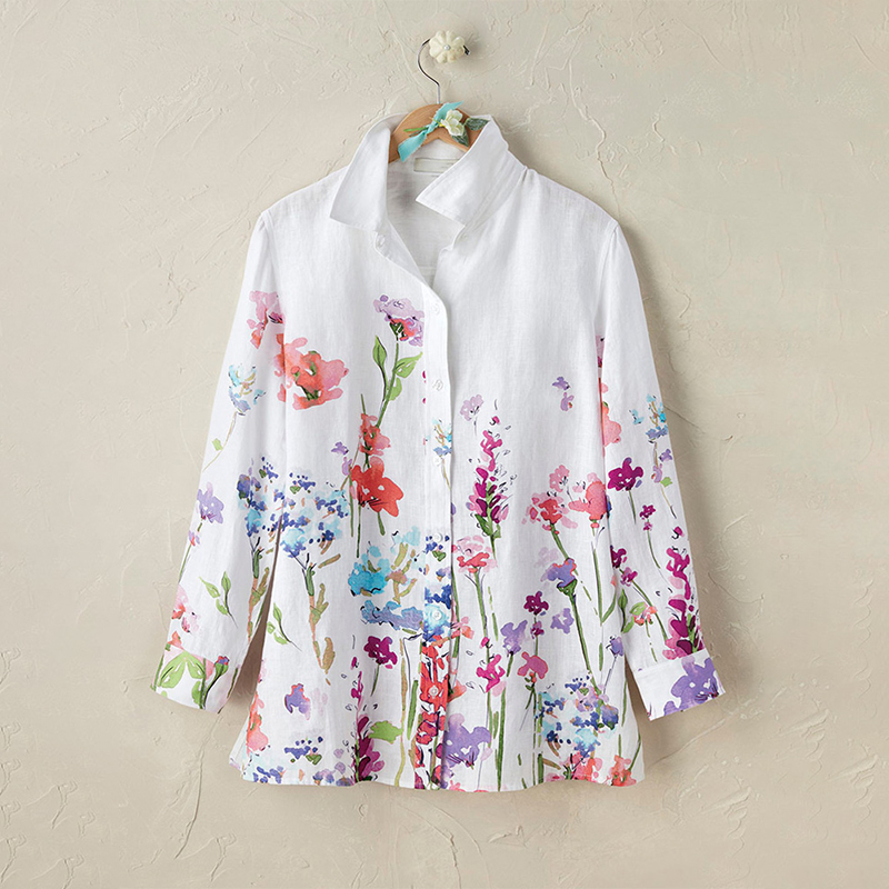 Women's Casual Floral Embroidery Print Cotton Shirt