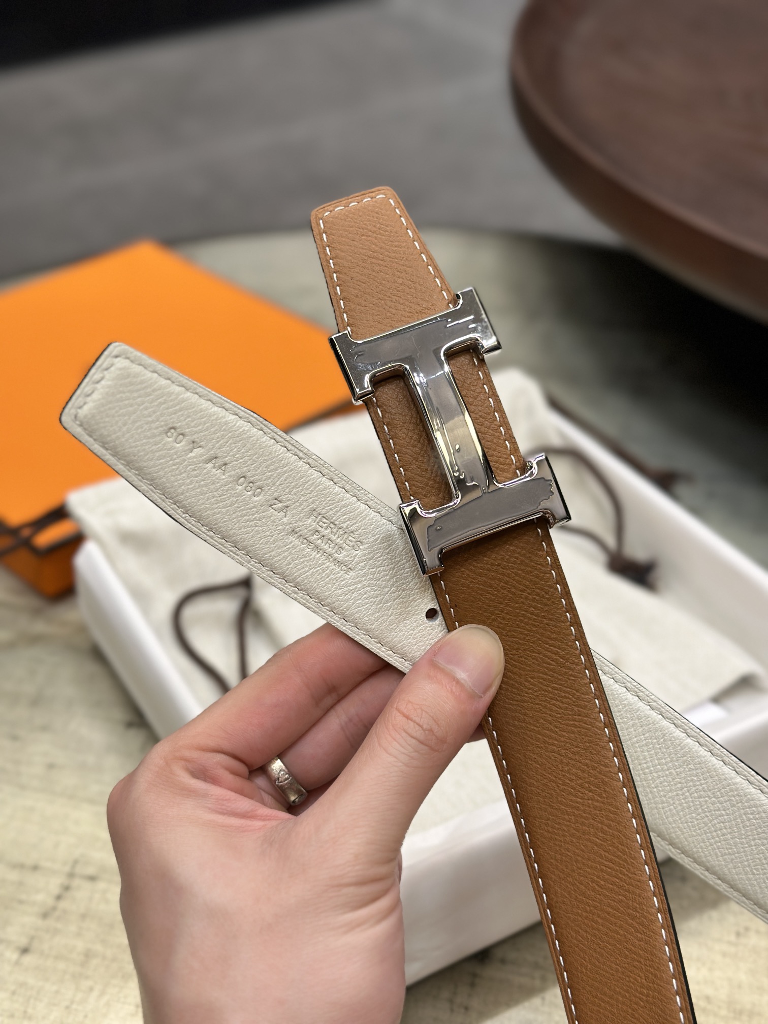 Hermès epsom double-faced calfskin belt 3.2CM wide