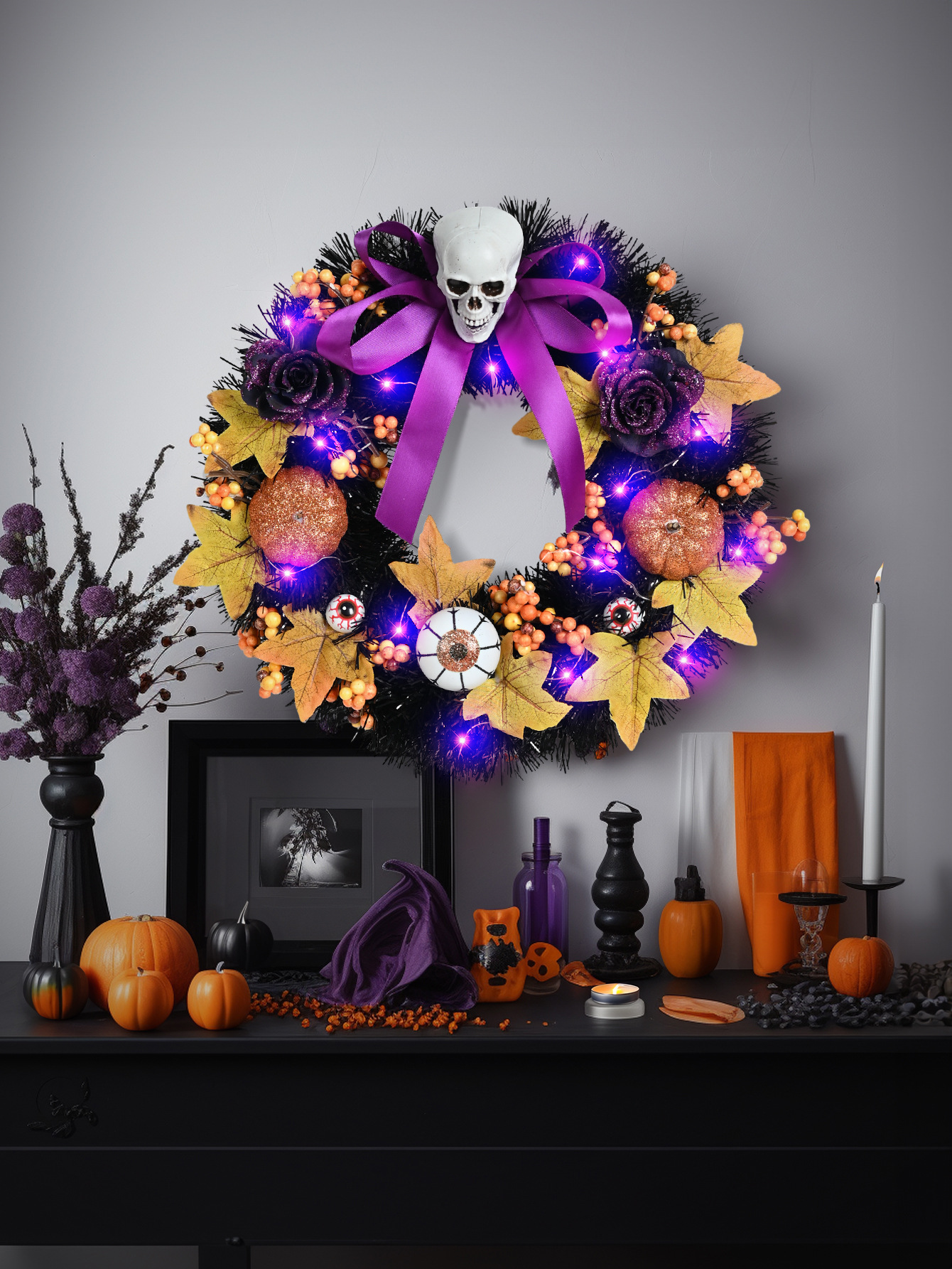 🎃Halloween pumpkin skull wreath👻