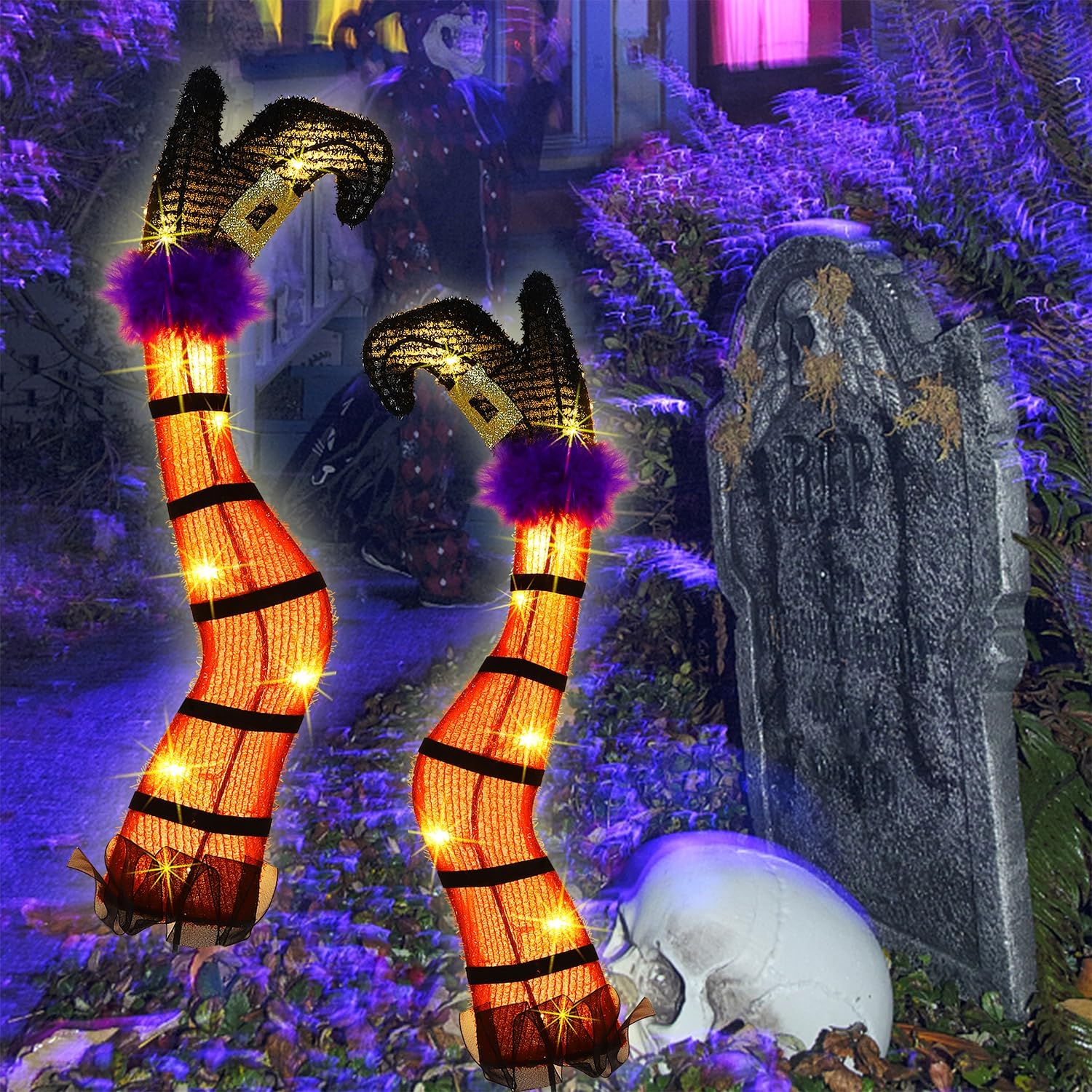 Halloween Lighted Wicked Witch Legs with Stakes - Height- 22