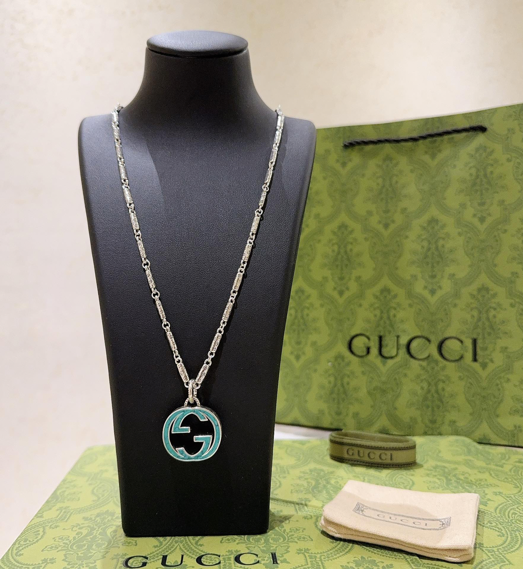 Gucci Anger Forest Series Blue GG Vintage Necklace