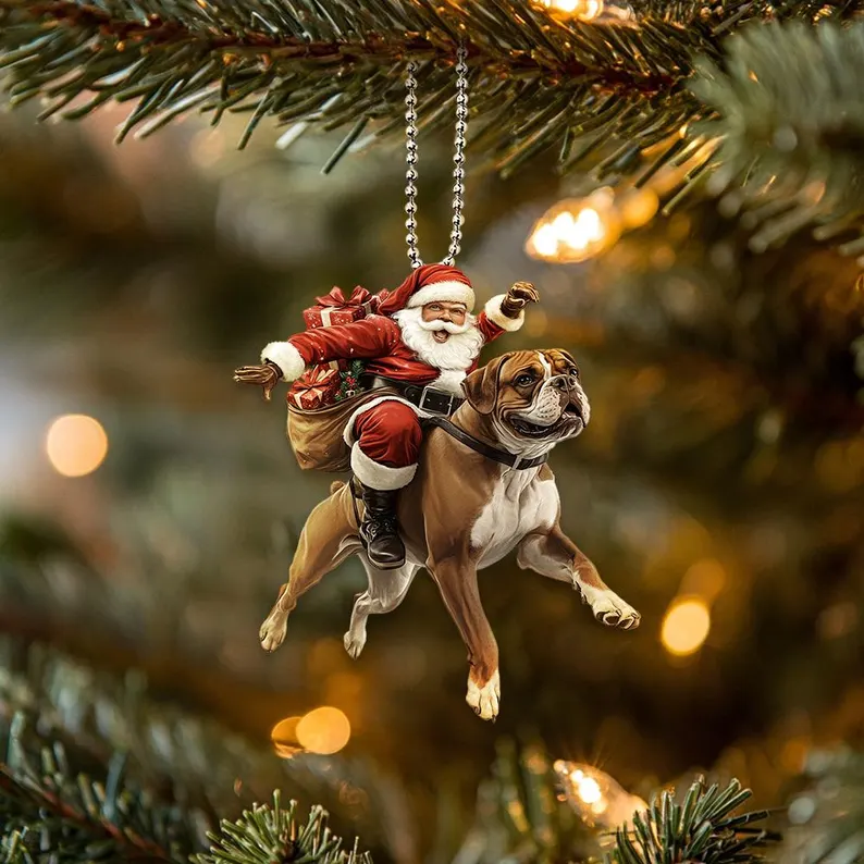 Happy Santa and Dog Ornament