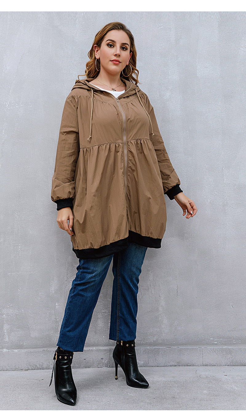 Plus Size Trench Coat Sweater Mid-Length Cardigan Hooded Coat Women All-Matching