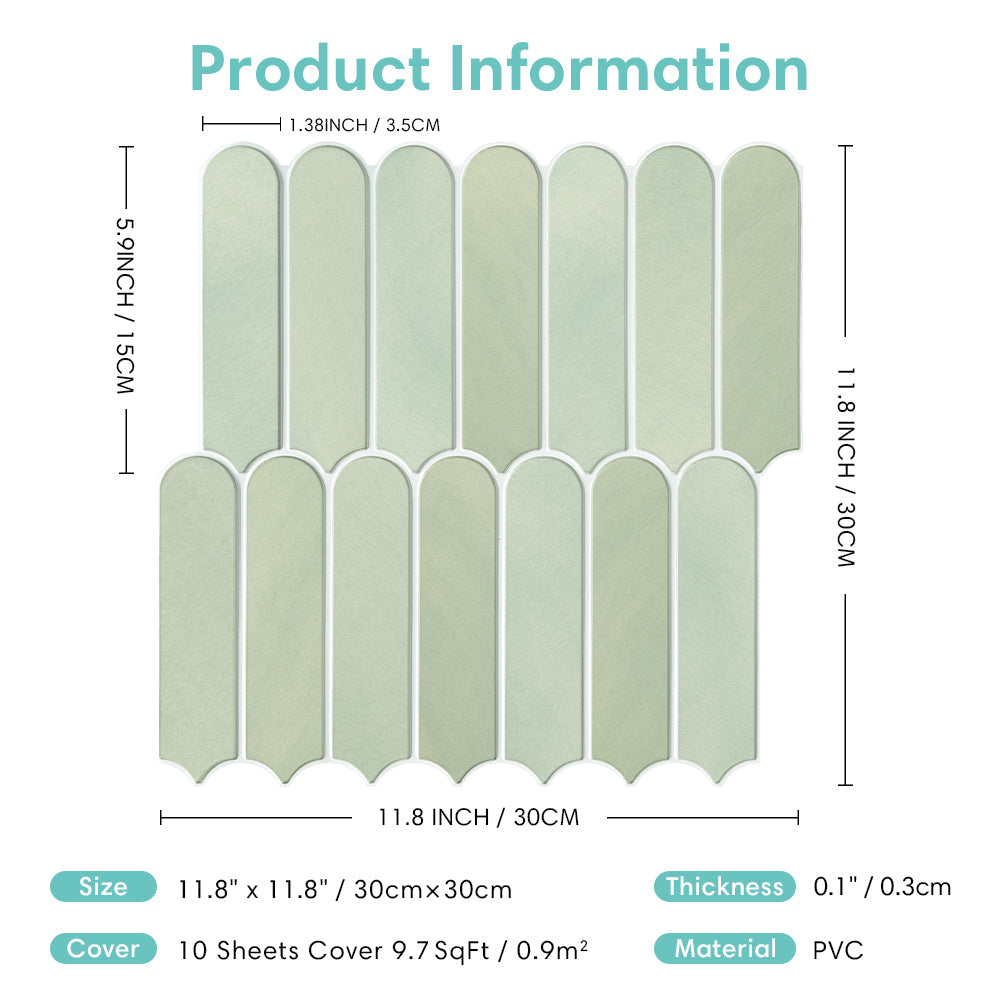 3D Light Olive Green Fish Scale Peel and Stick Wall Tile