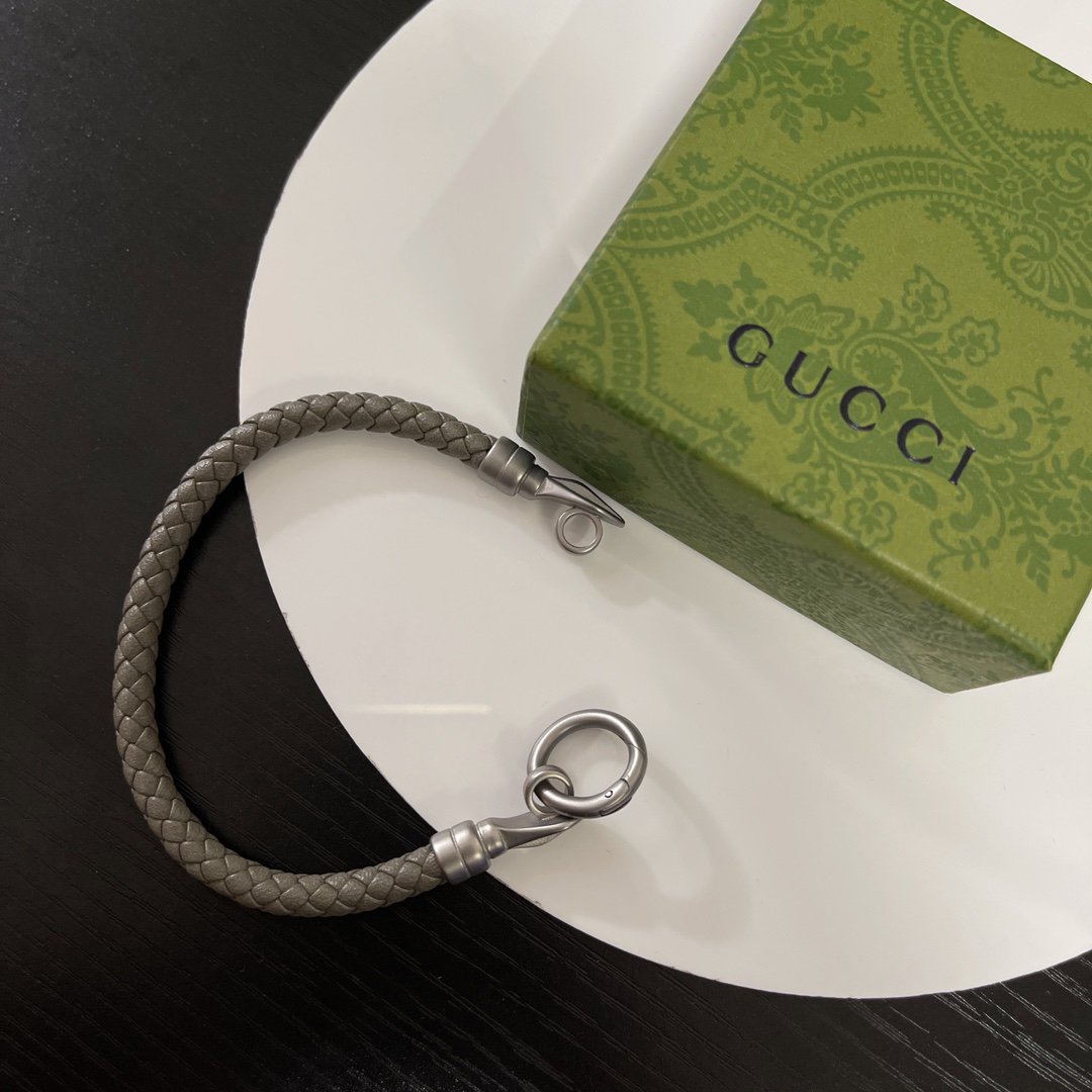 Gucci Grey Braided Leather Bracelet