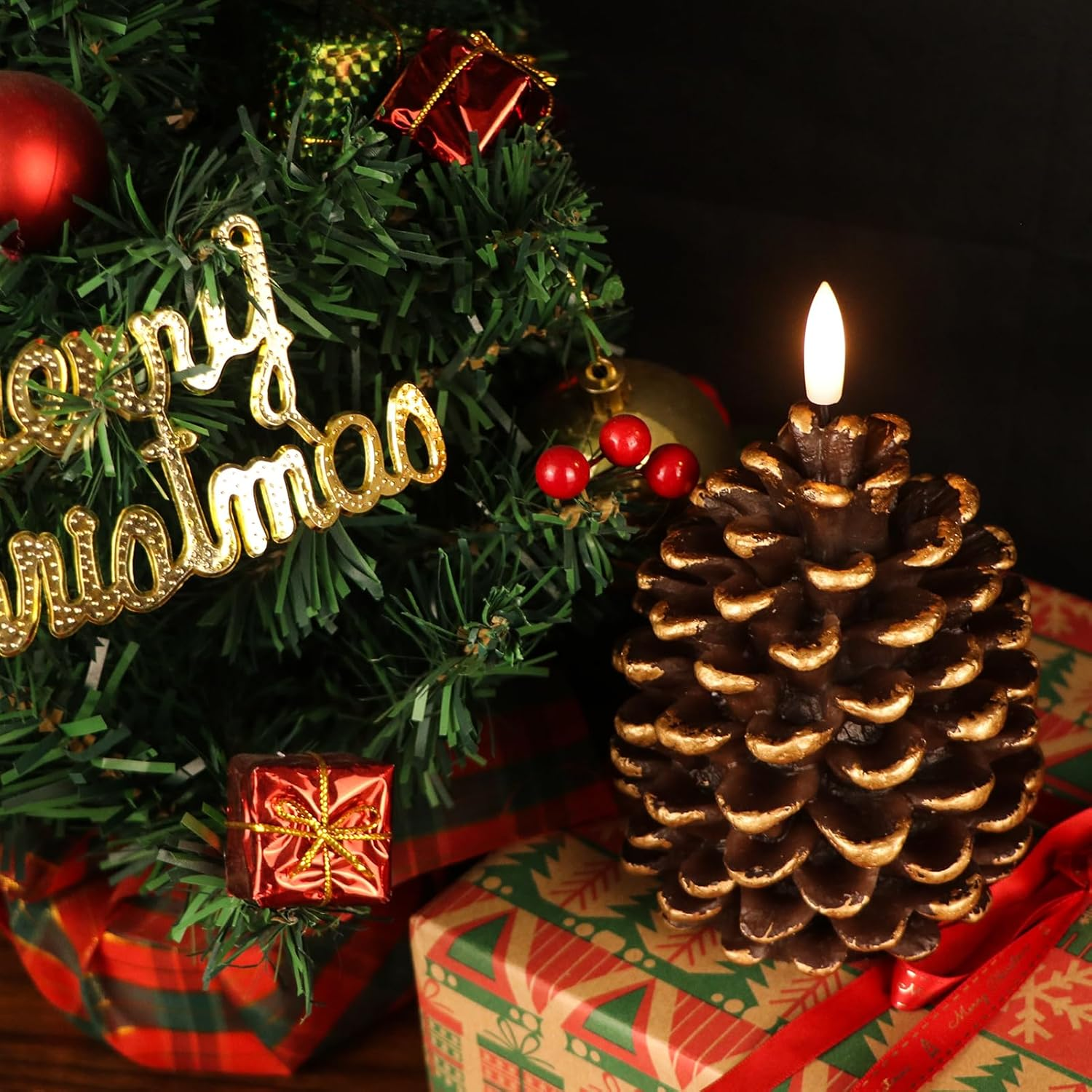 🎅2024 Christmas Promos🔥Flameless Pinecone Candles Battery Operated with 6 Hour Timer