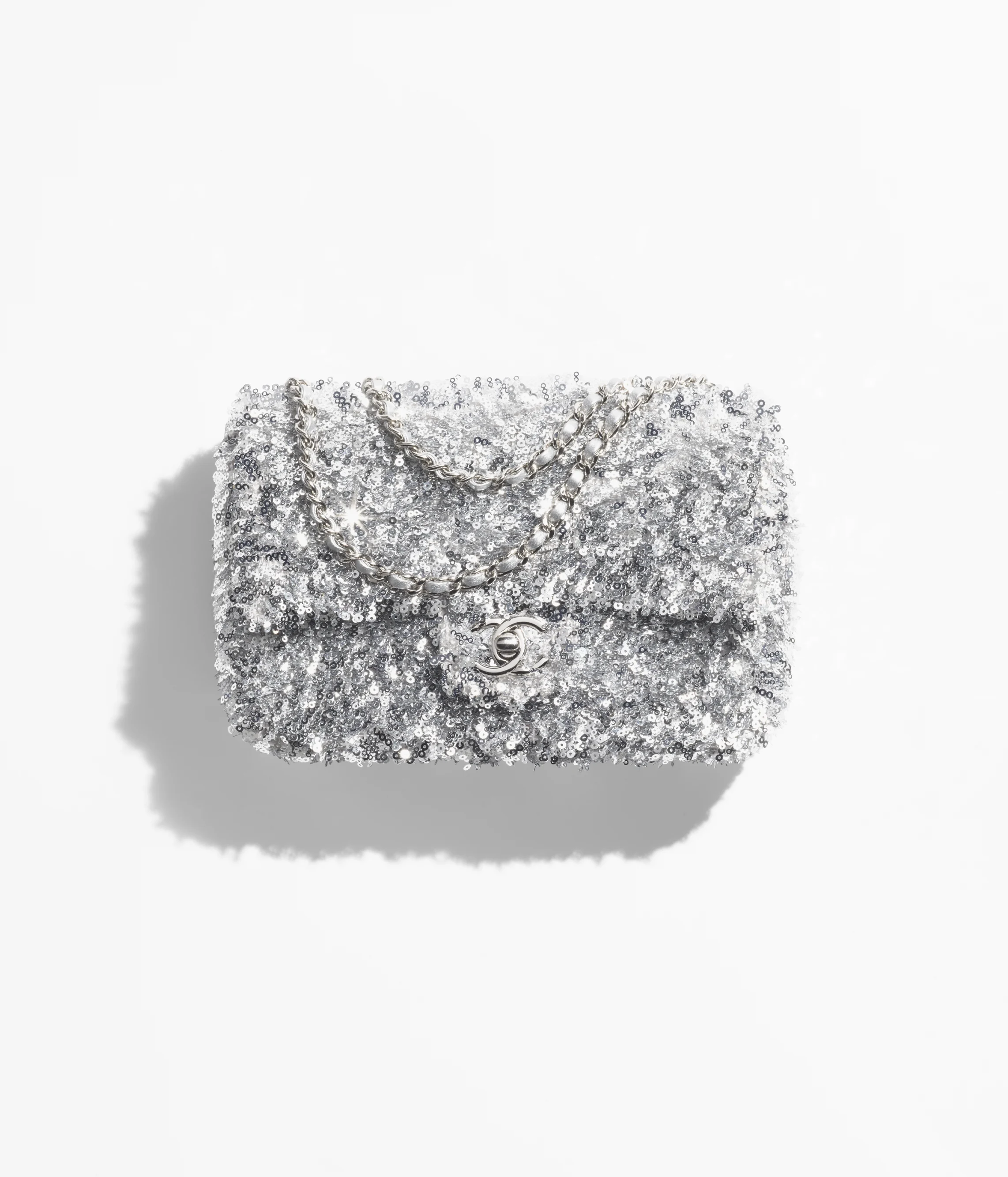 Chanel Flap Bag Fringed Sequins & Silver-Tone Metal Silvery AS4561-B20410-U0888
