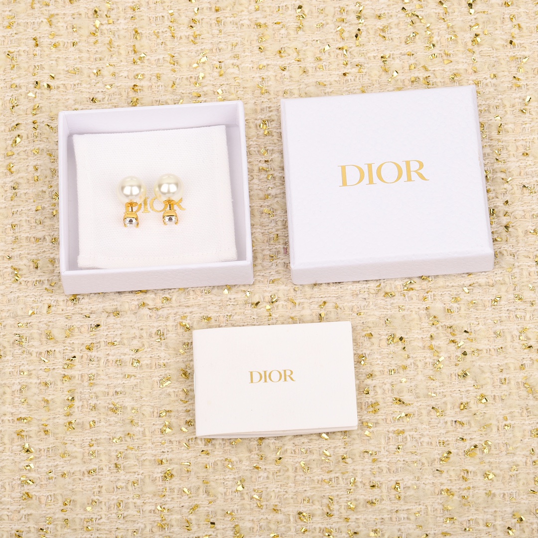 Dior Square Diamond Pearl Earrings