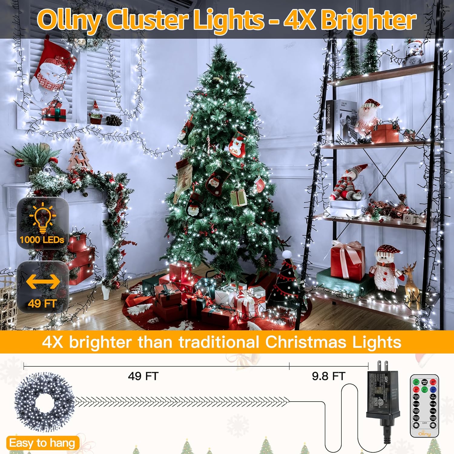 🎄CHRISTMAS ON SALE🔥Warm White Cluster Lights Christmas 1000LED 49FT Waterproof String Lights