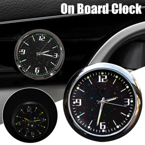 1x Luminous Diamond Quartz Analog Watch Stick On Car Clock Accessories Black