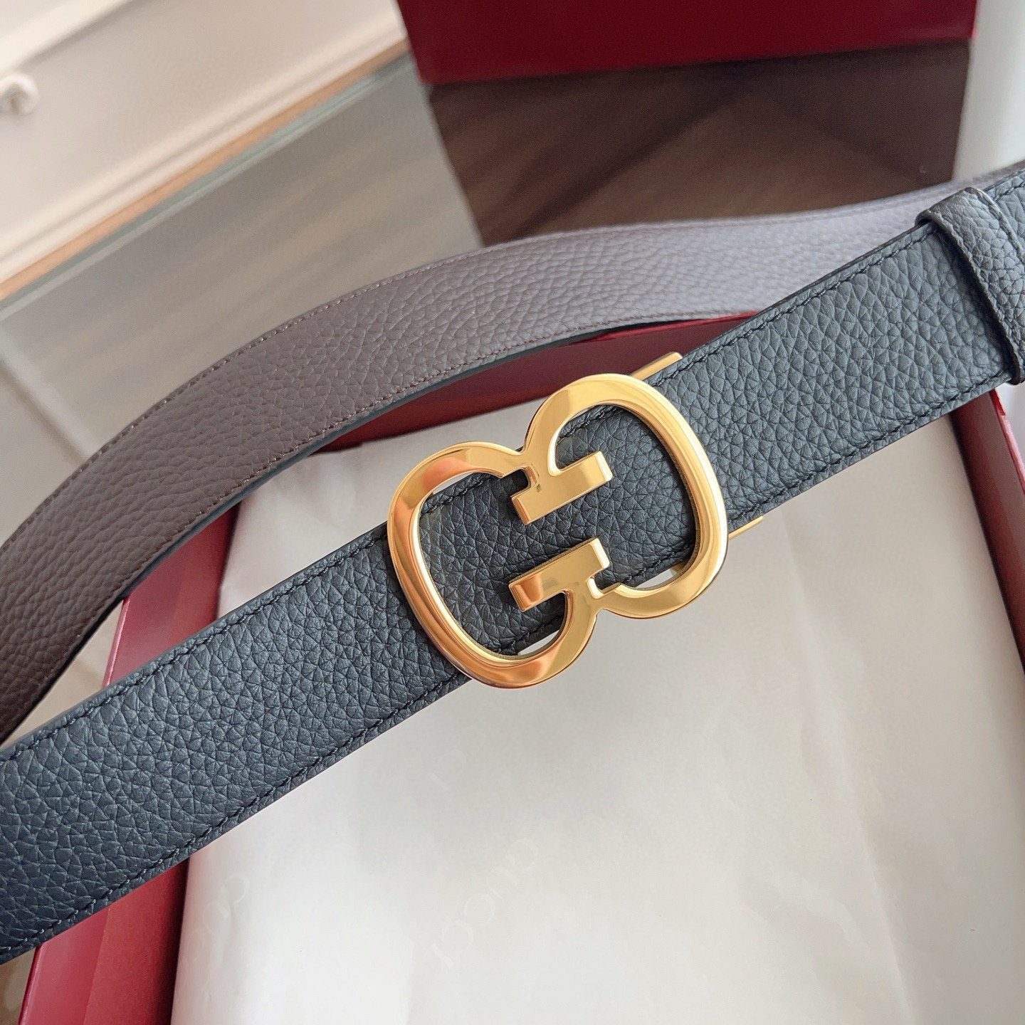 Gucci automatic smooth buckle double-sided cowhide belt width 3.5cm
