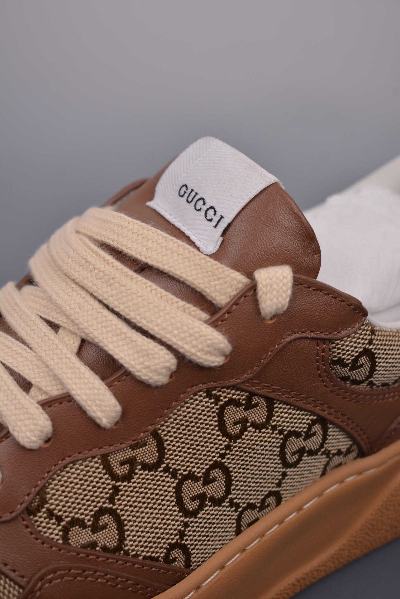 GUCCI  Leather Dark Brown Wood Grain GG Canvas