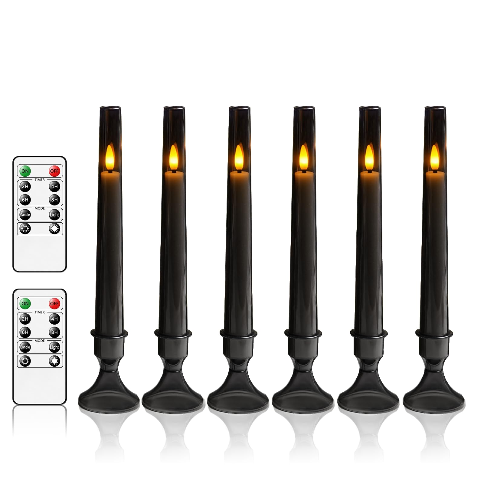 6 PCS Upgraded Flameless Taper Candles with Remote, Acrylic Battery Operated Candles with CandleSticks