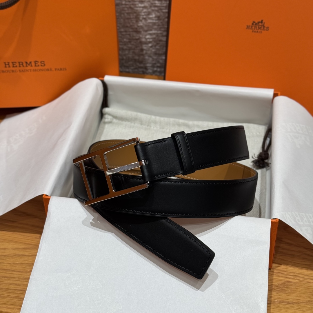 Hermès Top Grain Leather Double-Sided Pin Buckle Belt 3.2cm Width