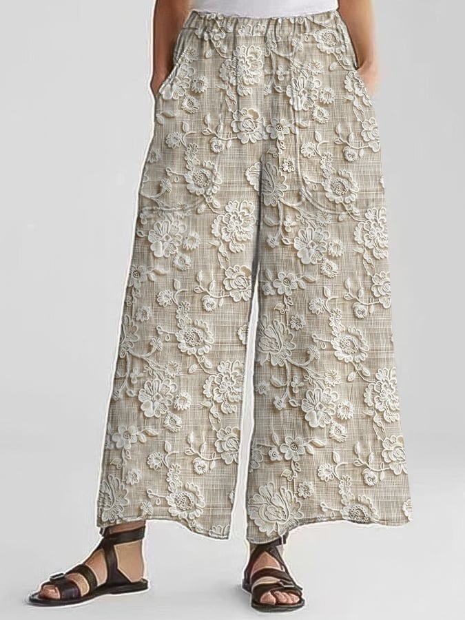 Women's Casual Floral Embroidery Print Pants (With Pockets)