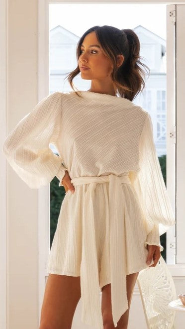 Beige Long Sleeves Romper