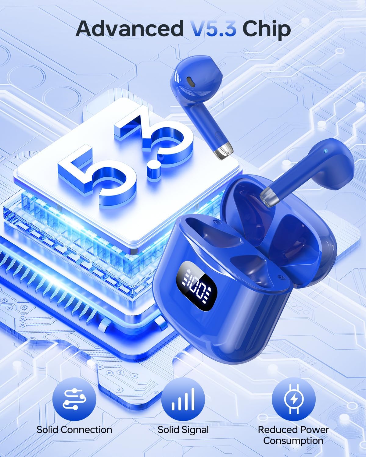 Wireless Earbuds, Bluetooth 5.3 Headphones 40Hrs Playtime with Charging Case, IPX5 Waterproof Stereo in-Ear Earphones with Microphone for iOS Android Cell Phone Sports Workout, Black