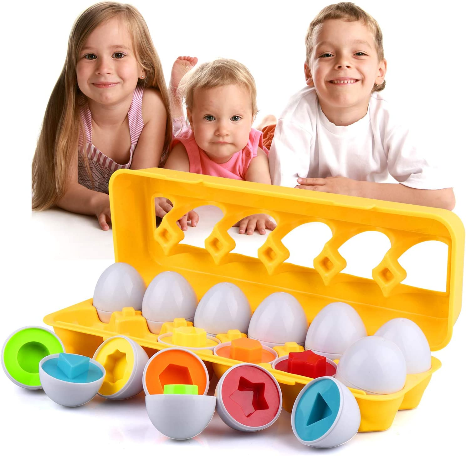 Toddler Toys - Color and Shape Matching Eggs Educational Game - Christmas Easter Gift for Babies 18 Months and Up (12 Eggs)
